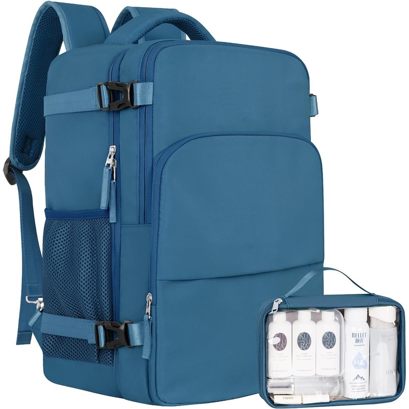 Airline-Approved 16 Inch Laptop Travel Backpack with Toiletry Bag, College BookBag, Deep Blue