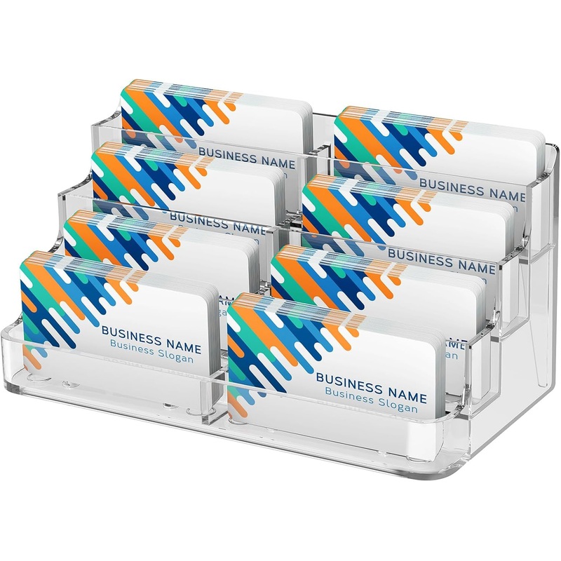 Clear Acrylic Business Card Display Holder for Desk 4 Tier 8 Pocket