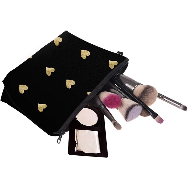 Cute Travel Makeup Bag for Women with Zipper, Golden Heart