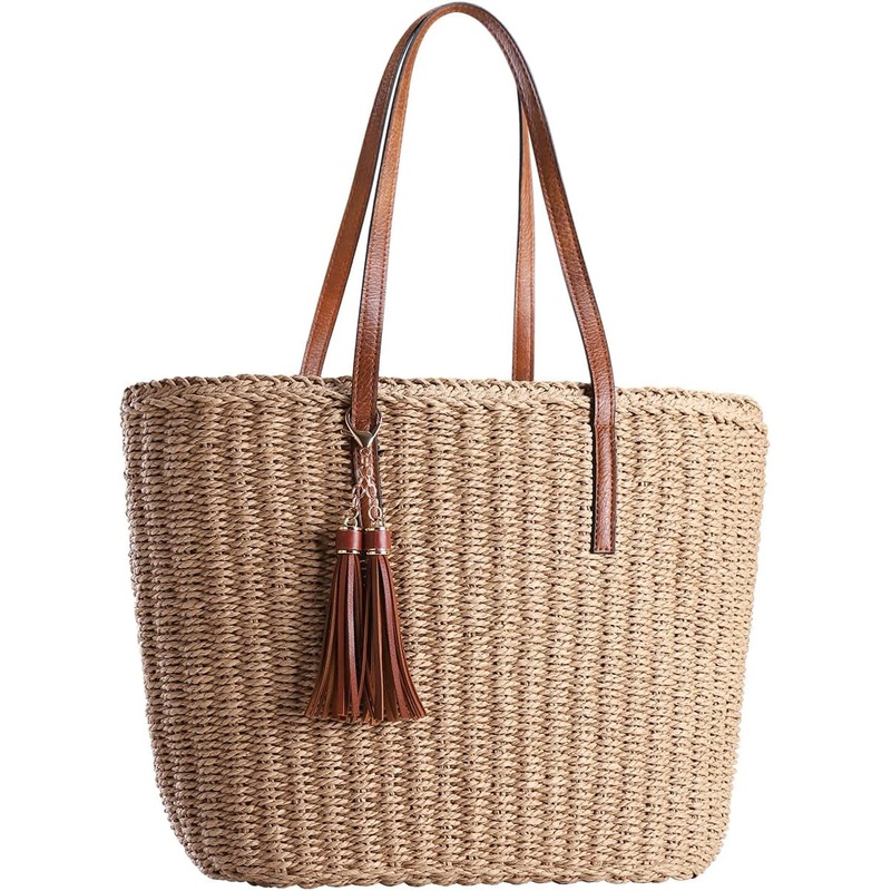 Eco-Friendly Straw Tote Bags for Women, Summer Travel Straw Shoulder Bag, M