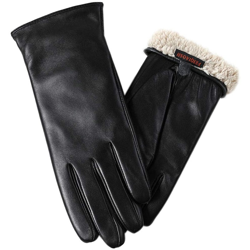 FEIQIAOSH Winter Sheepskin Gloves for Women, Fleece Lining Touch Screen Glove