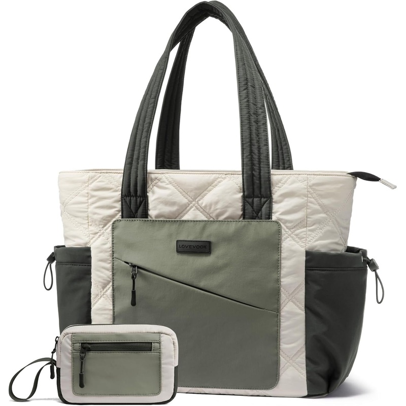 LOVEVOOK Tote Bag for Women, Puffer Bag and Work Bags with Zipper for Travel, Daily, School, Quilted Nurse Shoulder, 2Pcs