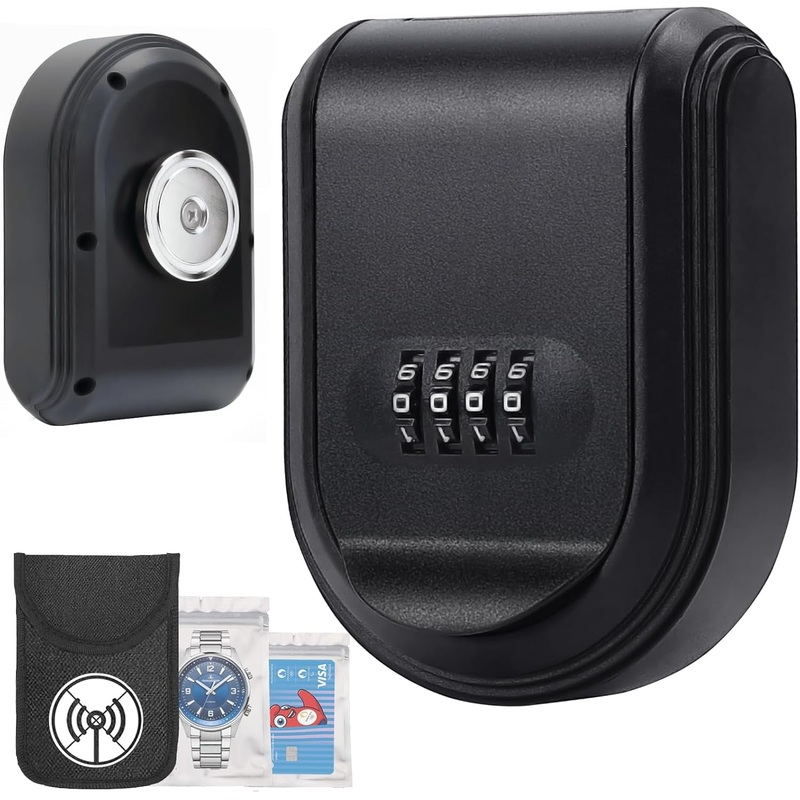 Magnetic Key Lock Box with Combo Lock, Faraday Bag & Waterproof Case