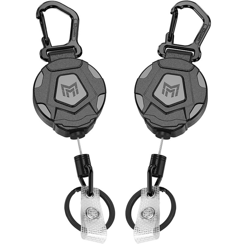MNGARISTA 2-Pack Retractable Keychain, Heavy Duty Carabiner Badge Holder, Tactical ID Badge Reel Key Chain with 31.5 Steel Retractable Cord, 8.0 Oz