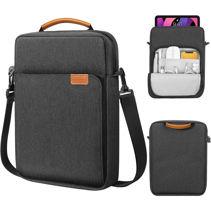 Moko 9-11 Inch Tablet Sleeve Bag Handle Carrying Case with Shoulder Strap Fits Ipad Pro 11 Inch,Ipad 10Th 10.9,Ipad 9/8/7Th Generation 10.2,Ipad Air 5/4Th 10.9,Ipad 9.7,Tab S8/S9 11", Black & Gray