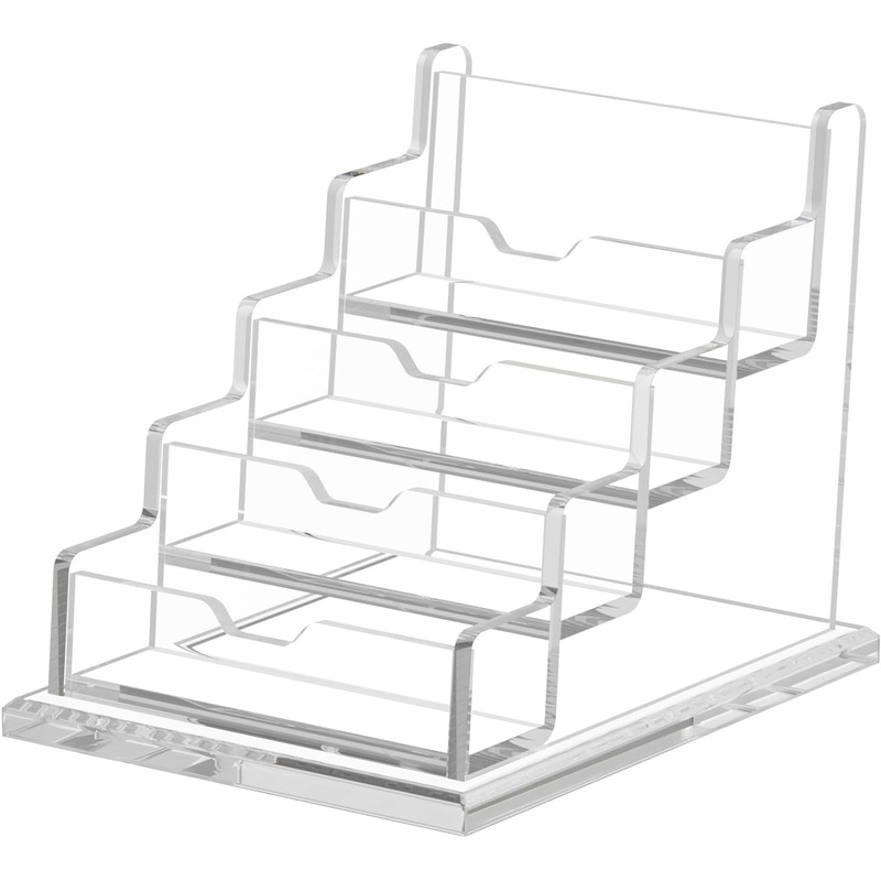 NIUBEE Clear Business Cards Holders 4 Tier Acrylic Card Holder for Business Cards, 4 Slots Business Card Display for Desk Counter, 300 Card Capacity, 1 Pack