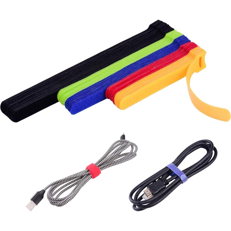 Oneleaf 60 Pcs Reusable Fastening Cable Ties with Hook and Loop, Multi-Purpose Cable Straps Wire Ties Cable Management, Adjustable Cord Organizer Ties for Computer/Tv/Electronics, 3 Sizes and 5 Colors