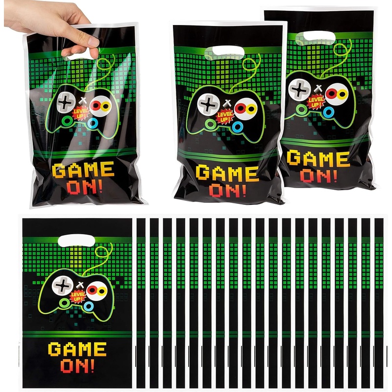 PANTIDE Video Games Party Favor Bags, Game on Plastic Loot Gifts Bags, Gaming Goody Candy Treat Bags for Video Game Themed Birthday Party Supplies Decorations, Set of 50
