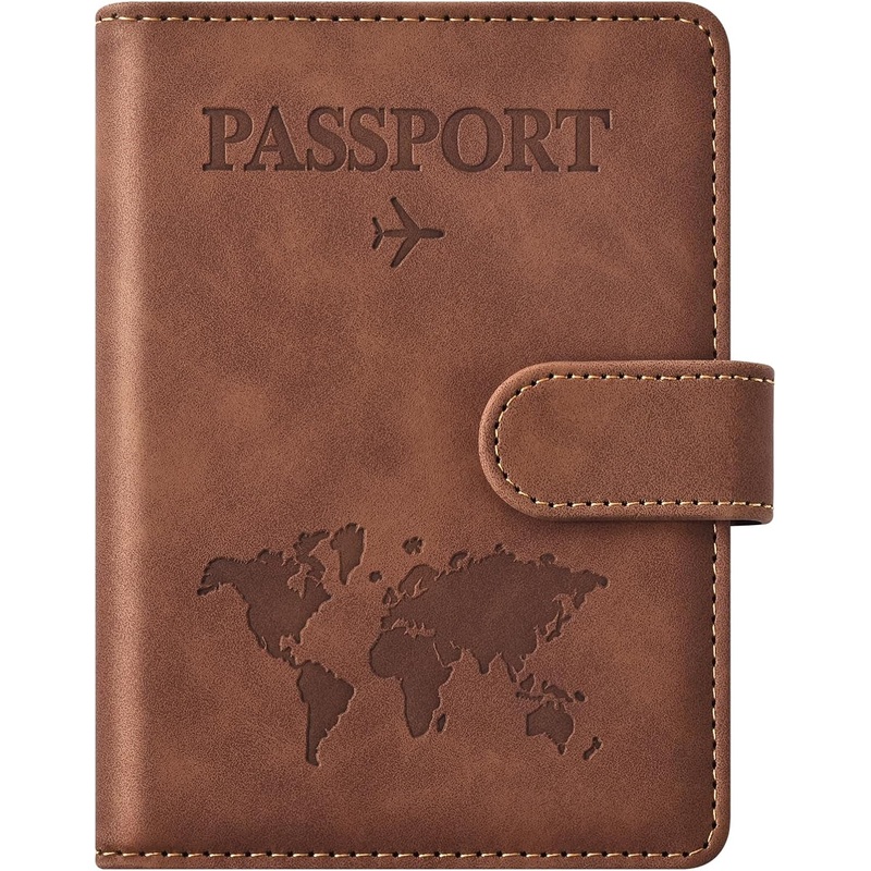 Passport Wallet for Travel with Magnetic Closure & Multiple Card Slots, Unisex, Brown