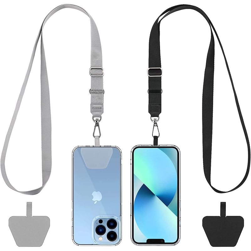 Phone Patch Lanyard 2 Pack, 2 Adjustable Neck Strap, 2 Phone Patches, Universal, Black+Gray