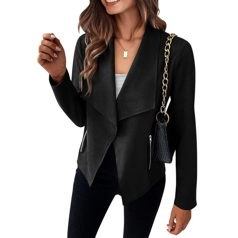PRETTYGARDEN Women's Faux Suede Jackets, Long Sleeve Cropped Outwear