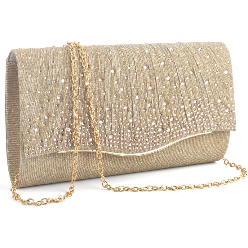 Rhinestone Suede Evening Clutch Bags for Women with Detachable Chain
