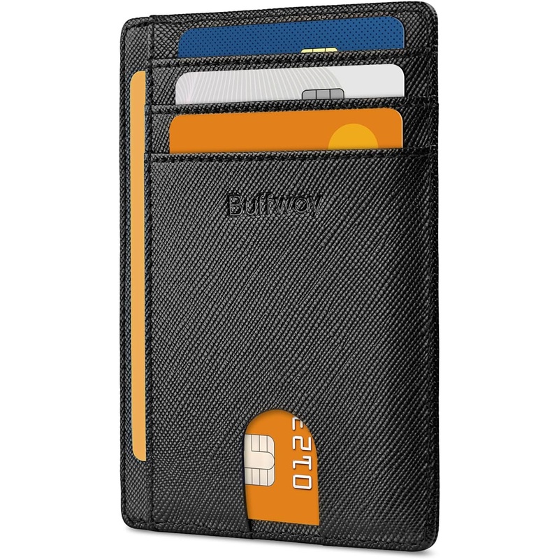 Slim Front Pocket Wallets Minimalist Leather Cards Holder - Cross Black