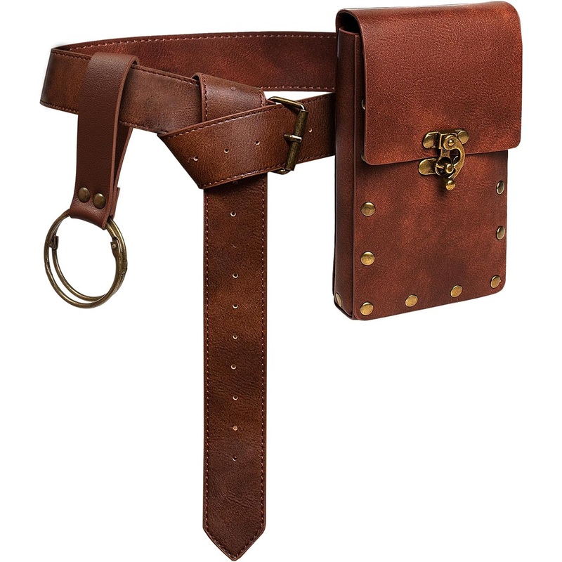 Steampunk Leather Belt Bag Set with Phone Holder, Medieval Costume Accessories, Brown