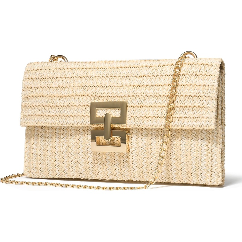 SWEETV Straw Purse Woven Beach Bag Summer Straw Clutch Purse Boho Crossbody Bags for Women Small Raffia Shoulder Bag
