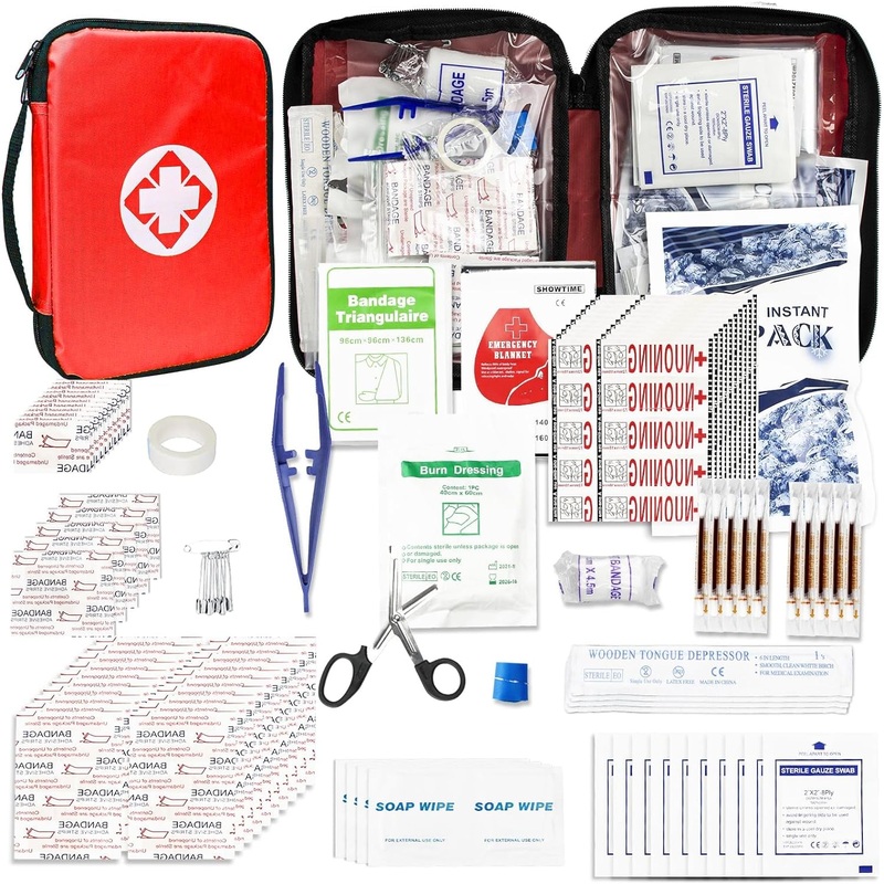 Travel-First Aid-Kit Car-Home 300PCS Survival-Kit Outdoor-Adventure - Small Portable Red Emergency Essential Sets Office Hiking Camping Business Public Must Have First Aid Gear Equipment 1St Aid