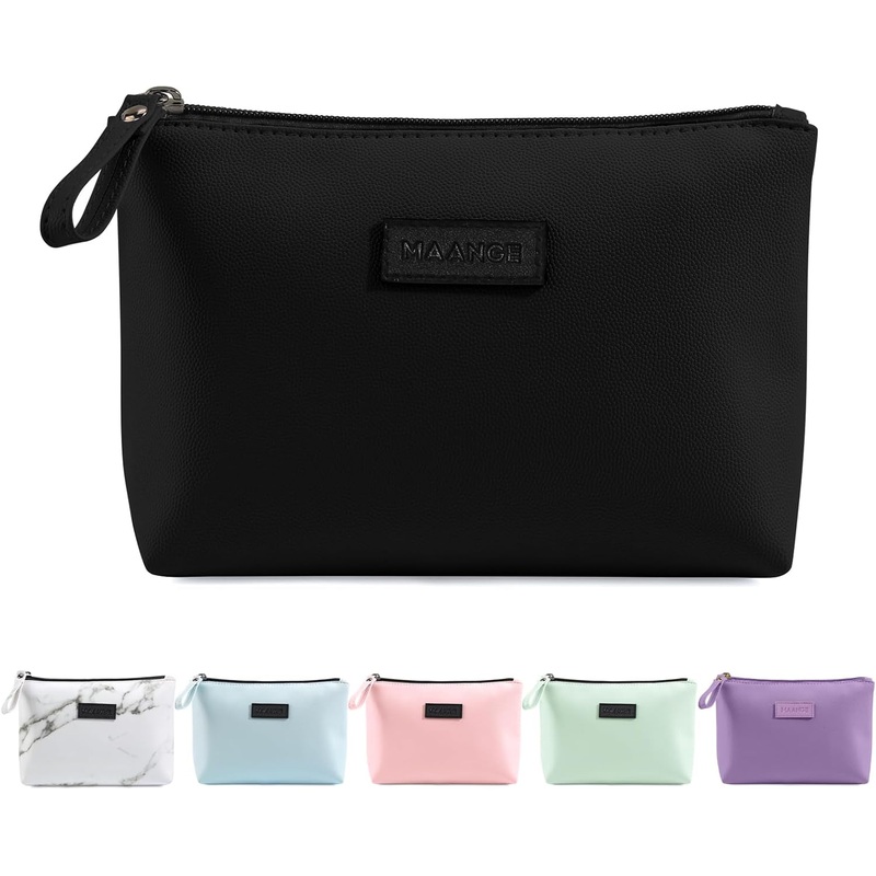 Travel Makeup Bag for Women with Zipper and Handle, Black