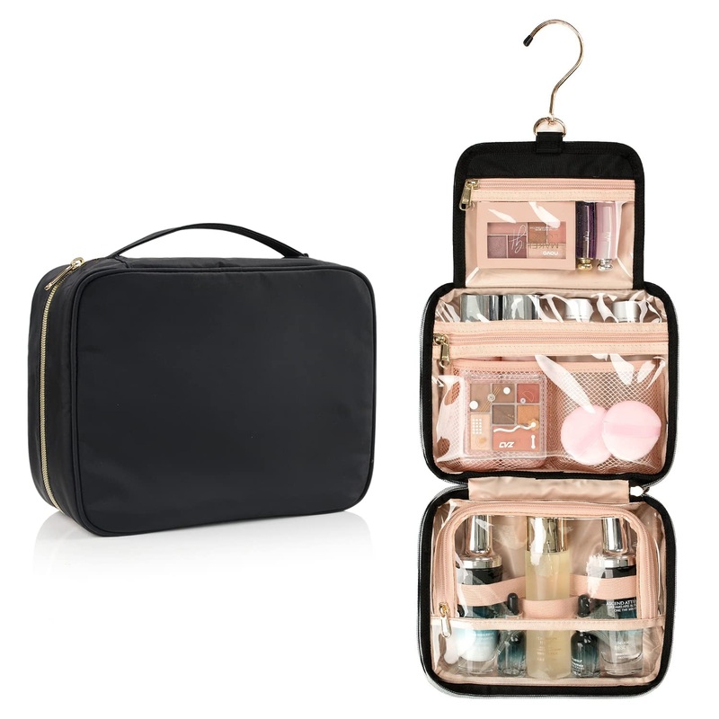 Travel Toiletry Makeup Bag for Women with Metal Hook & Elastic Straps