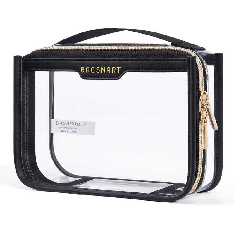 TSA Approved Toiletry Bag, Clear Travel Makeup Bag for Women, Quart Size, Black