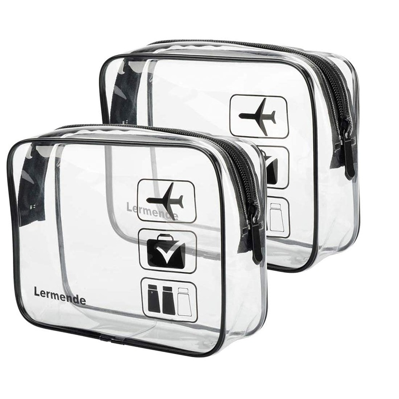 TSA Approved Travel Toiletry Bag, Quart Sized Clear Makeup Bag, Unisex, Black, 2 Pack