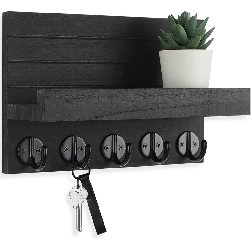 Wall Decorative Wood Key Holder with Large Hooks & Mounting Hardware