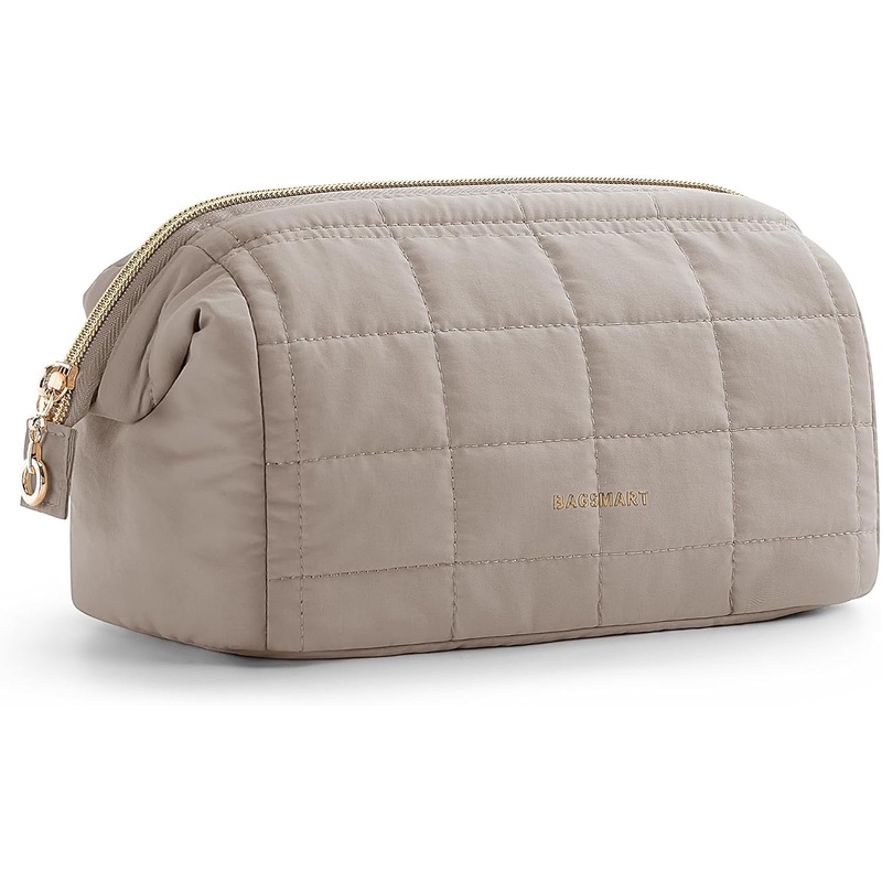 Womens Puffy Padded Makeup Bag Wide-open Travel Toiletry Bag