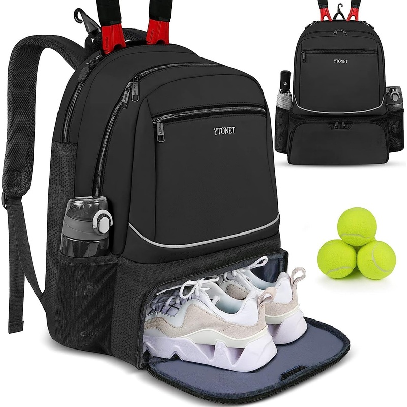 2-Racket Tennis Backpack with Insulated Pocket, Fence Hook & Shoe Compartment, Unisex