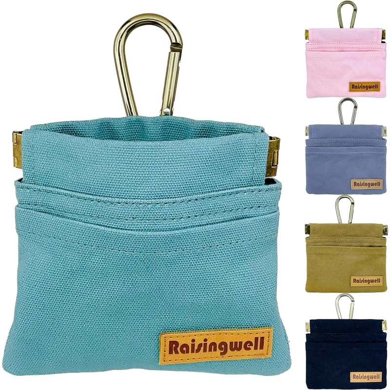 Cotton Hand Free Dog Treat Pouch with Carabiner, Self-Closing