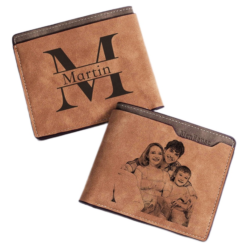 Easycosy Custom Men's Personalized Gifts Wallet, Engraved with Photo & Name Initials