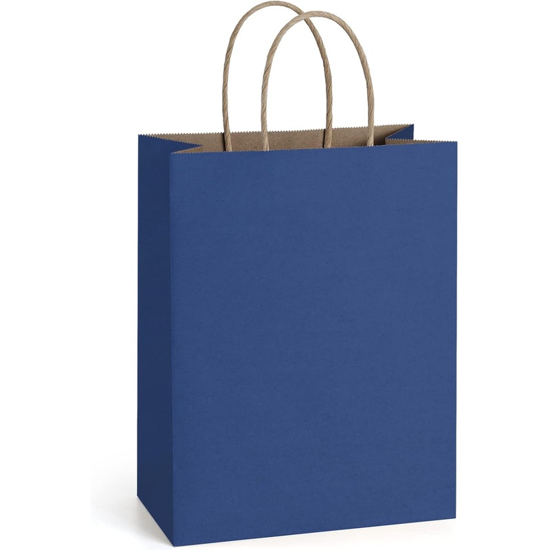 Eco-friendly Kraft Paper Gift Bags with Handles (50Pcs,Navy Blue)