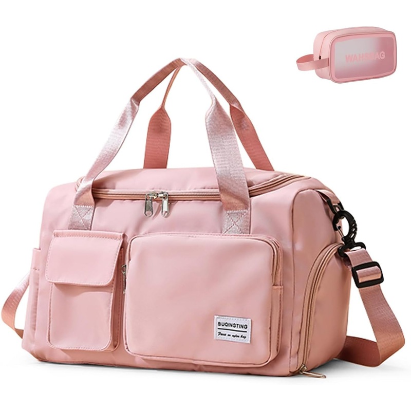 Gym Bag for Women Weekend Travel Duffle Bag with Shoe Compartment, Pink