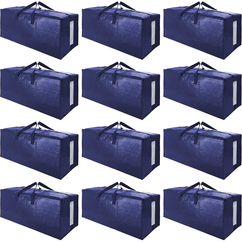 Heavy Duty Moving Tote Bags with Zip and Handles, 12 Pack Navy Blue
