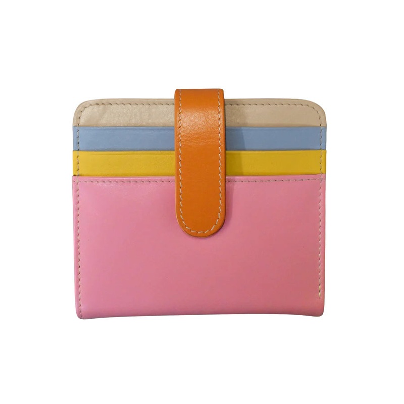ILI New York Leather Bi-Fold Credit Card Wallet -  Pink Rainbow