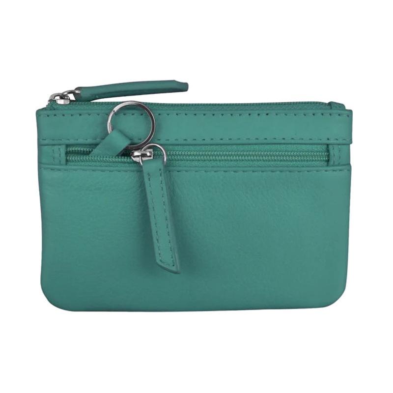 ILI New York  Leather Coin Holder with Key Ring - Aqua