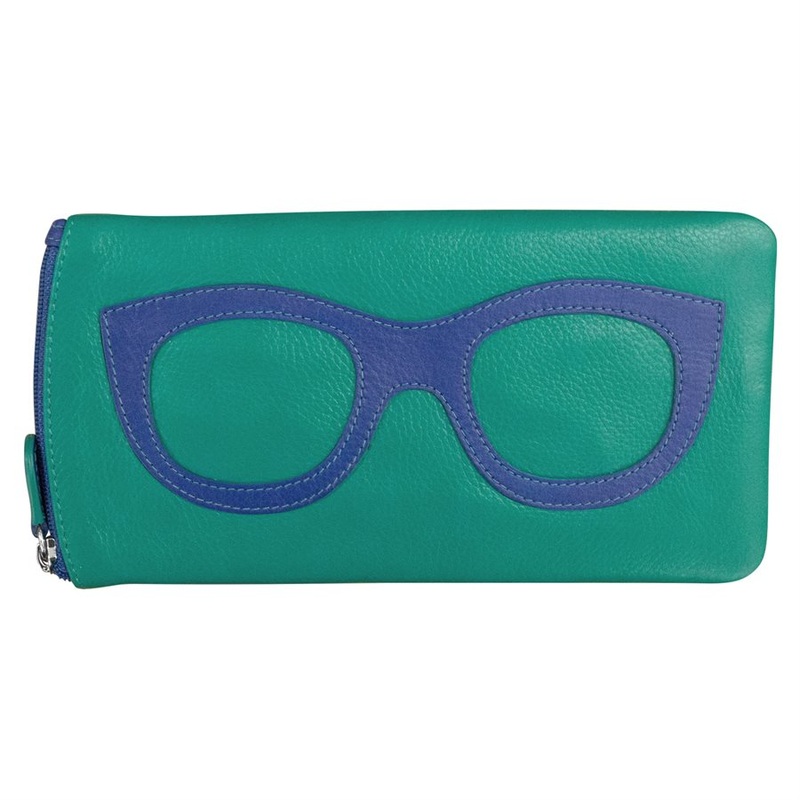 ILI New York Leather Eyeglass Case  Aqua/Cobalt