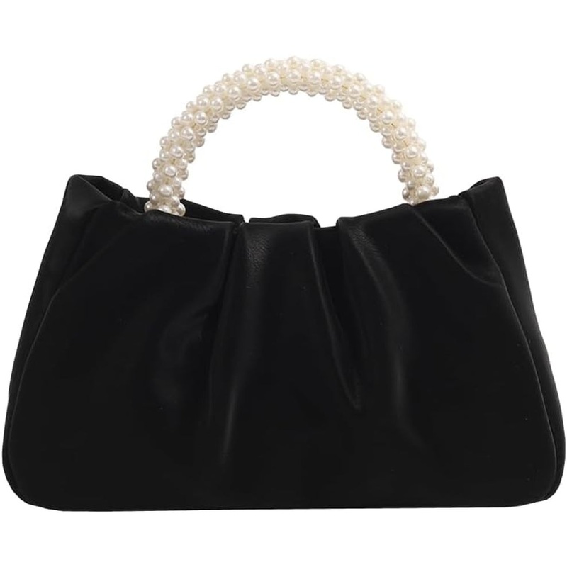 Pearl Evening Bag for Women Leather Ruched Crossbody Bag