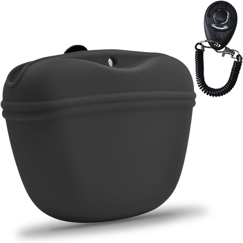 Silicone Dog Treat Pouch With Training Clicker, Magnetic Closure and Waist Clip