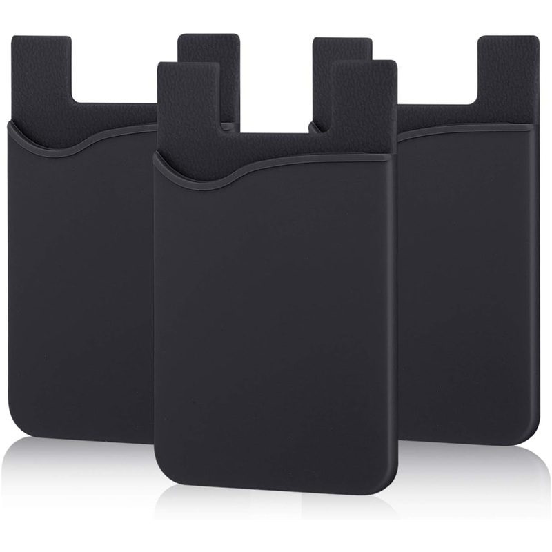Silicone Stick-on Phone Card Holder for iPhone, Samsung, Tablet, 3 Pack, Black
