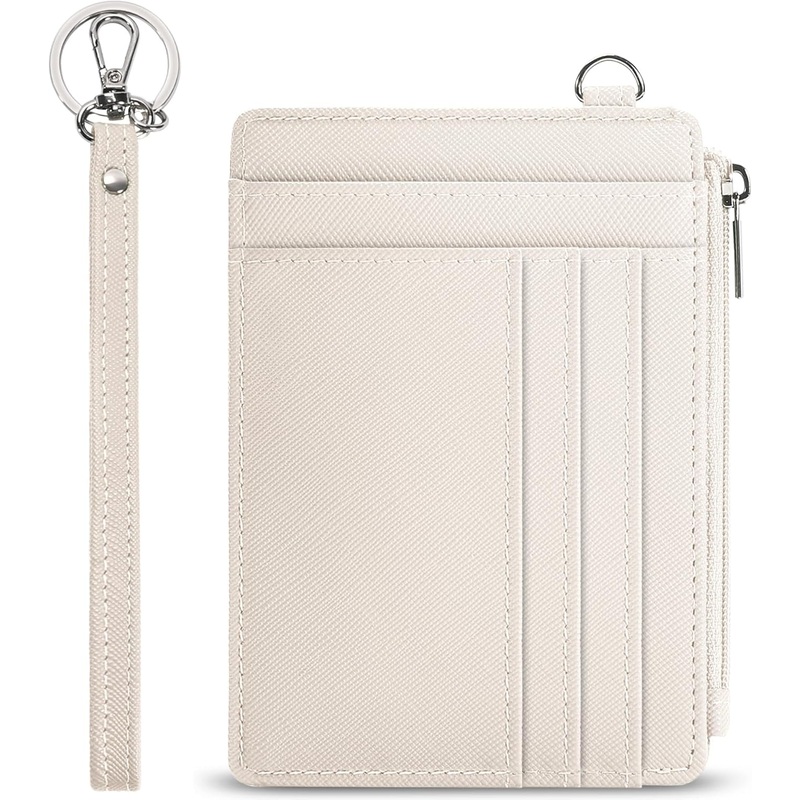 Slim Credit Card Holder Wristlet Keychain Wallet - Beige