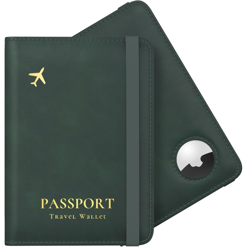 Slim Leather Passport Wallet Holder with Airtag Slot for Family