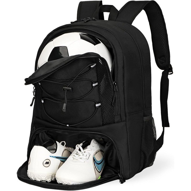 Soccer Bag with Ball & Shoe Compartment for Basketball, Football, Gym, 30L, Black