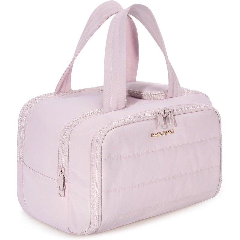 Travel Toiletry Bag for Women, Wide-Open Puffy Makeup Bag - Pink