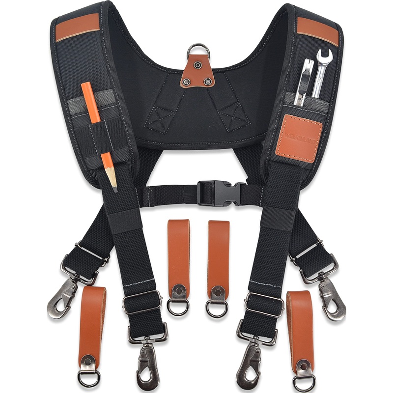 WELKINLAND Heavy-Duty leather tool belt suspenders for  Carpenter & construction worker.