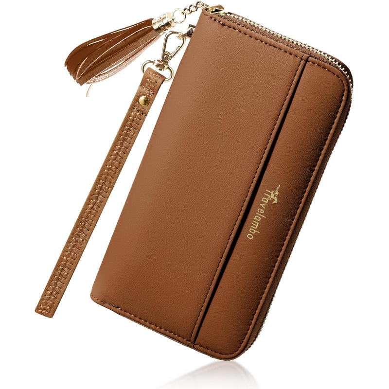 Womens Tassel Bifold Wallet, Long Clutch with Wristlet Strap