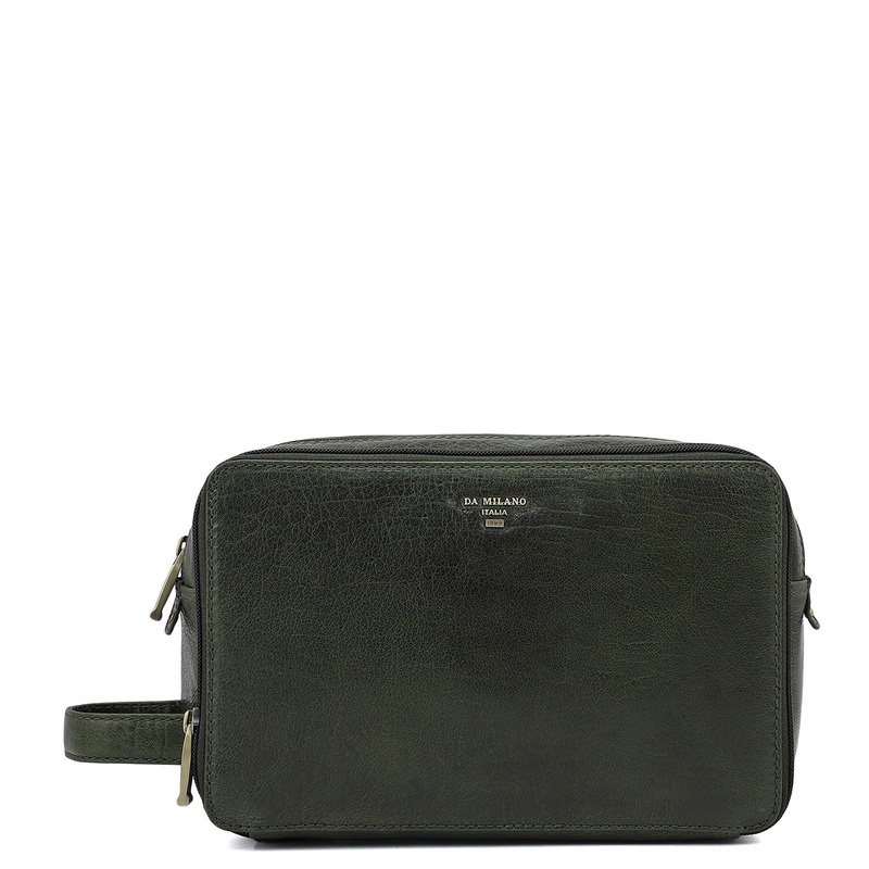 Elephant Pattern Leather Vanity Pouch - Petrol Green