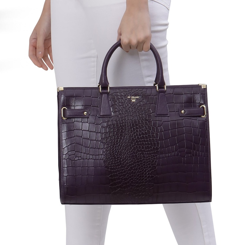 Large Croco Franzy Leather Satchel - Grapevine