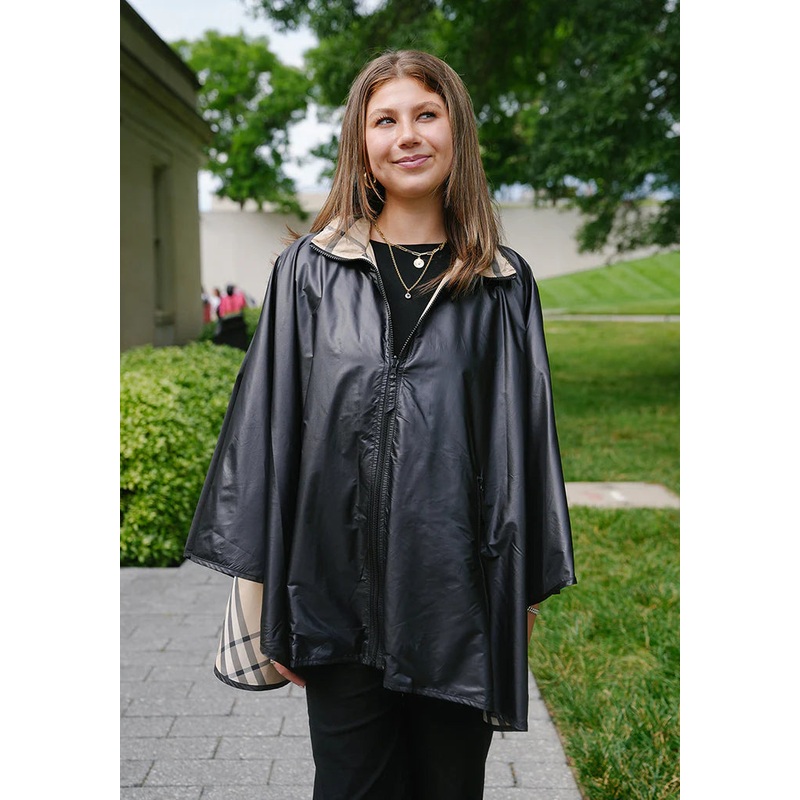 Rainraps SPORTYRAP Sport Poncho - Shiny Black & Plaid