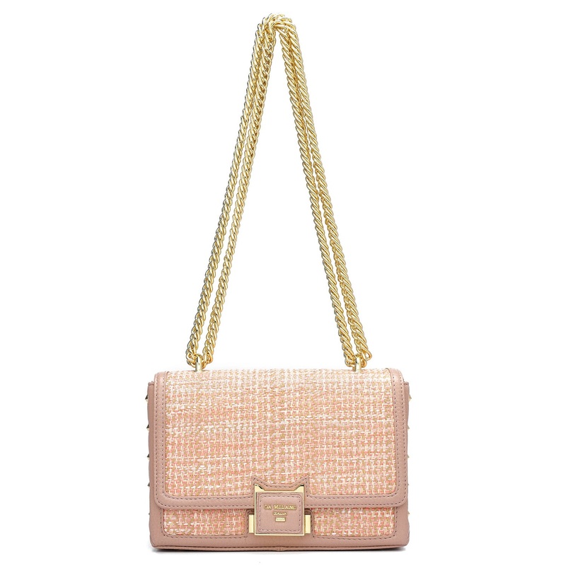 Small Canvas Wax Leather Shoulder Bag - Baby Pink
