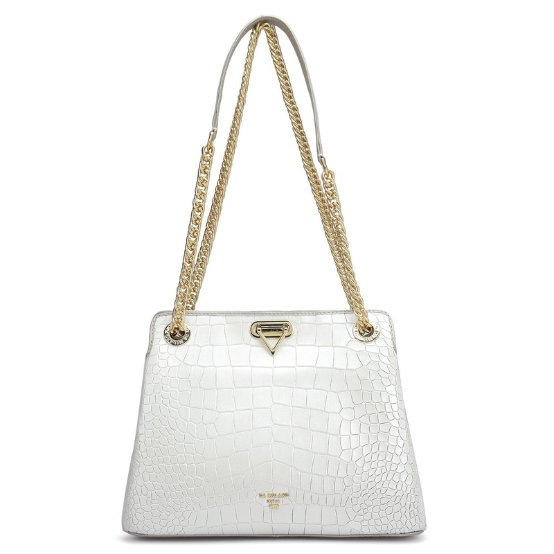 Small Croco Leather Shoulder Bag - Pearl