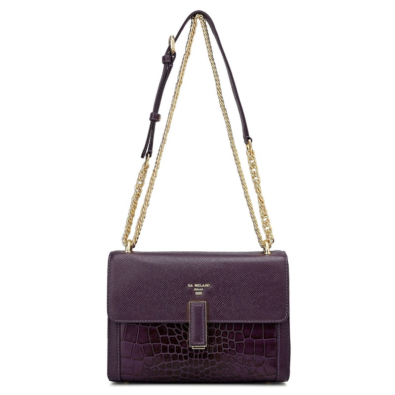 Small Franzy Croco Leather Shoulder Bag - Grapevine